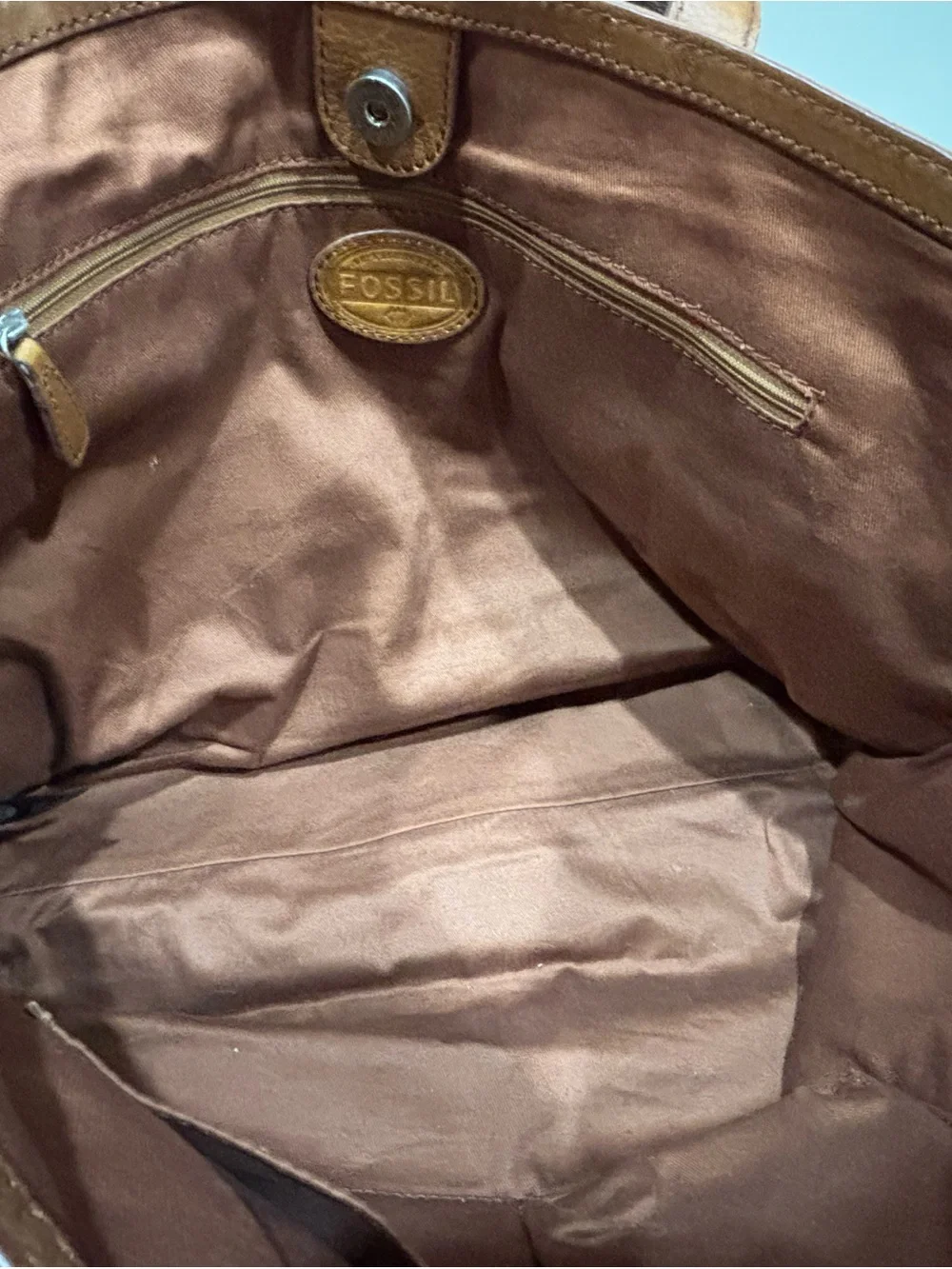 Vintage Fossil Cognac Brown Leather Tote